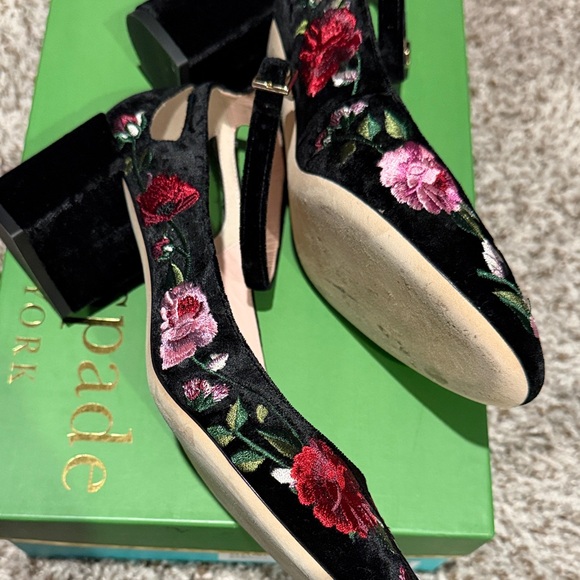 Floral Embroidered Black Velvet Kate Spade Women's Shoes - Picture 3 of 7